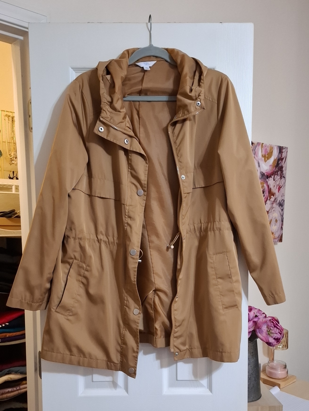 Time and Tru Tan Hooded Utility Jacket